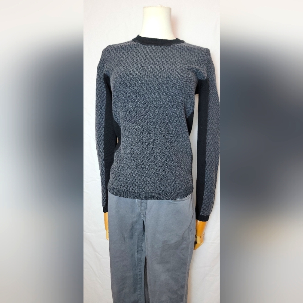 Rag & Bone Paula Gray Merino Wool Blend Textured Ribbed Panel Sweater, Sizw Sm